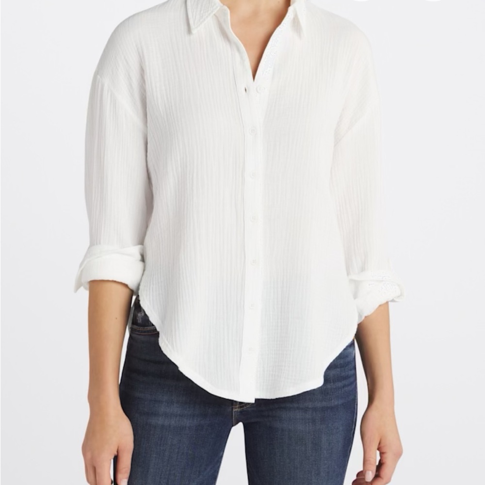 Threads 4 Thought Organic Cotton White Cuffed Sleeve Button Down Shirt XL
